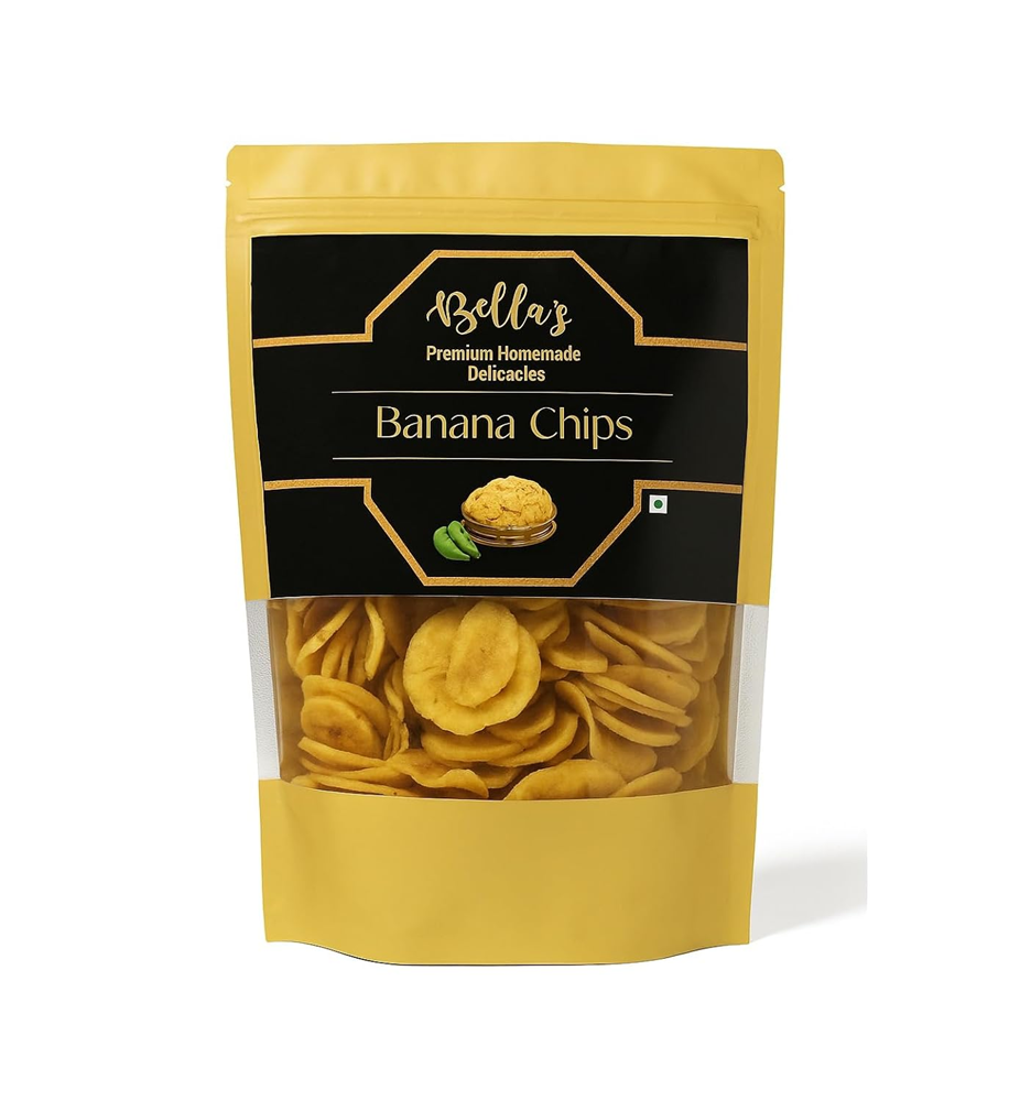 Bellas Banana Chips, Kerala Style Coconut Oil Fried, Lightly Salted | Banana Wafers - Crispy Chips