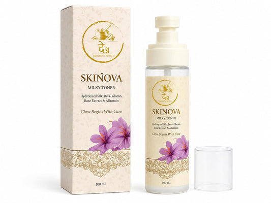 DESI Skinova Milky Toner 100ml | Hydrating & Soothing Facial Toner with Hydrolyzed Silk, Beta-Glucan, Rose Extract & Allantoin | Daily Glow Toner for Glass Skin | All Skin Types