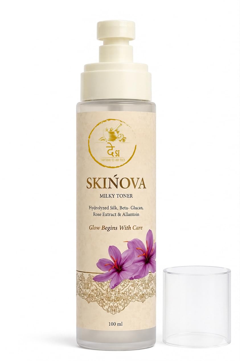 DESI Skinova Milky Toner 100ml | Hydrating & Soothing Facial Toner with Hydrolyzed Silk, Beta-Glucan, Rose Extract & Allantoin | Daily Glow Toner for Glass Skin | All Skin Types