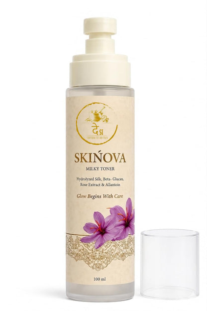 DESI Skinova Milky Toner 100ml | Hydrating & Soothing Facial Toner with Hydrolyzed Silk, Beta-Glucan, Rose Extract & Allantoin | Daily Glow Toner for Glass Skin | All Skin Types