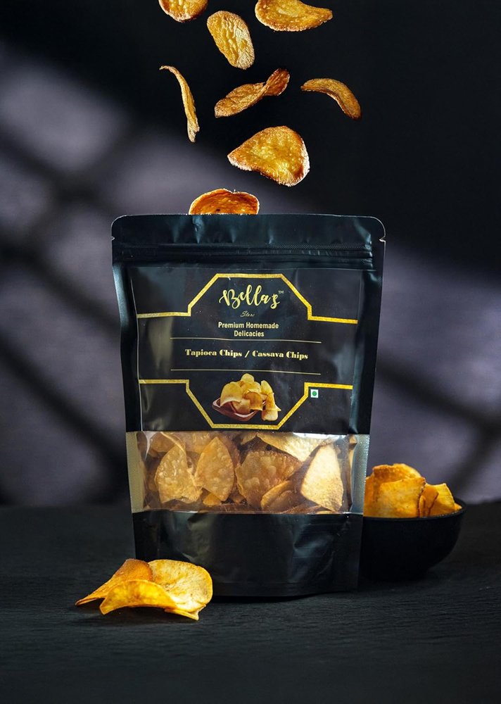 Bellas Tapioca Round Chips, 200g | Crunchy, Authentic Kerala SnackPerfect Tea-Time Bites (Round Chips, Masala)